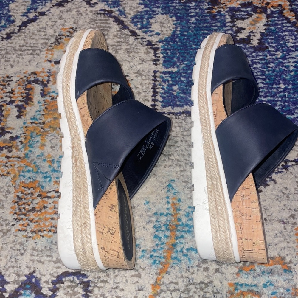 easy street - Maryann Women’s Black Slip-On Wedge Sandals | Size 8W - Picture 7 of 12